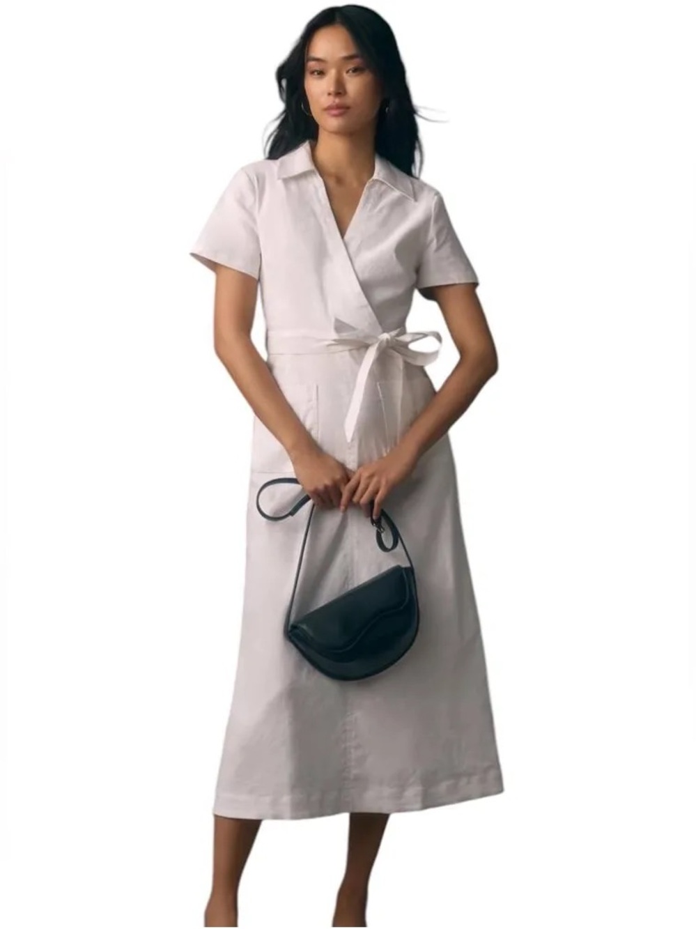 Anthropologie Maeve Linen Short-Sleeve Wrap Midi Dress with Tie Waist Size S